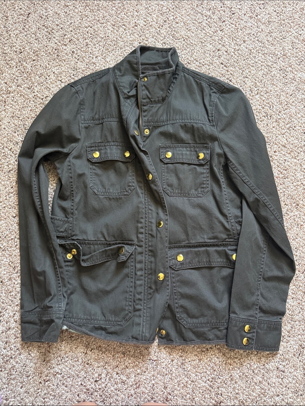 J. Crew Military Field Jacket in Olive with Gold-Tone Snaps